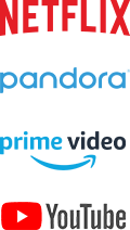 Logos de los servicios de TV por streaming Pandora, YouTube y Netflix